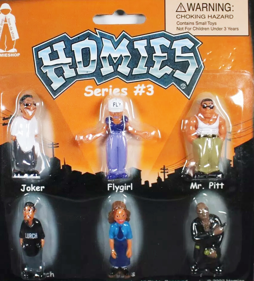 Selection of early-2000s Homies mini-figures lined up on a desk