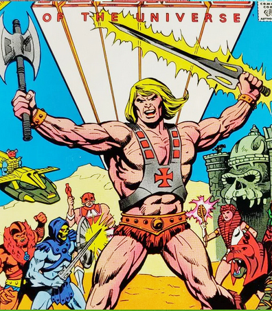 He-Man and Skeletor vintage MOTU figures posed with Castle Grayskull