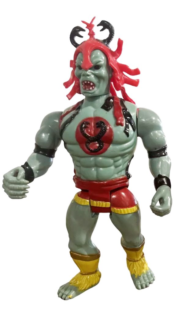 LJN ThunderCats figures with Lion-O, Mumm-Ra, Cheetara and the ThunderTank in front of Cat’s Lair